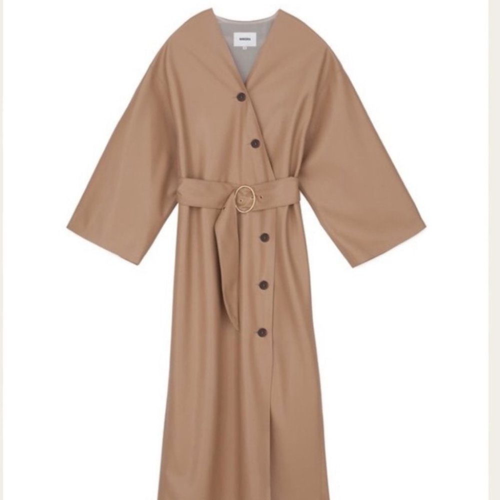 Nanushka Iben Vegan Leather Kimono Dress Pale Caramel L - Picture 7 of 11